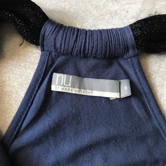 NU Mark Anthony Blue V neck top with attached scarf Small - Picture 8 of 8